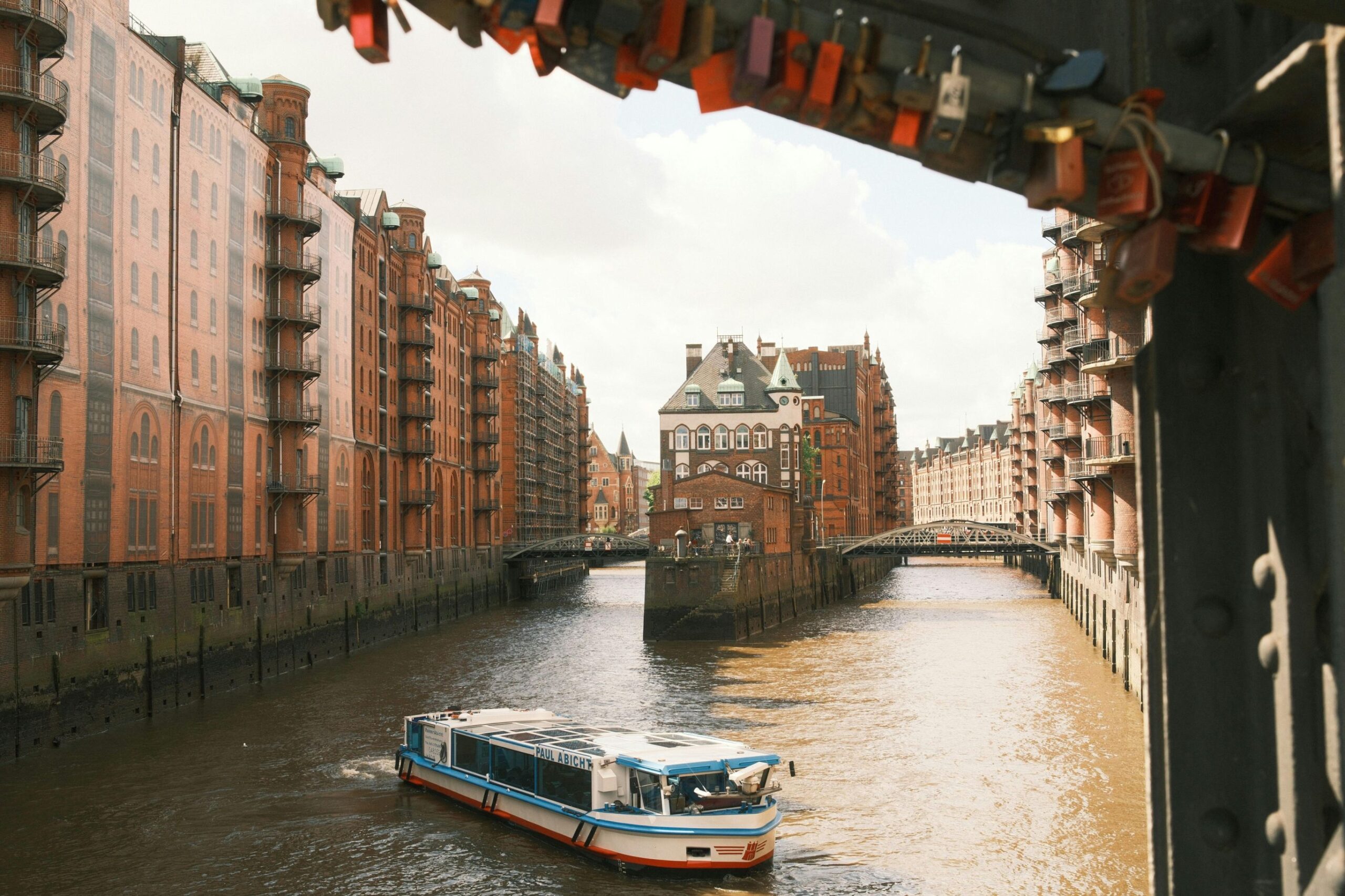 Harbor boat tour through the Speicherstadt in Hamburg, Germany