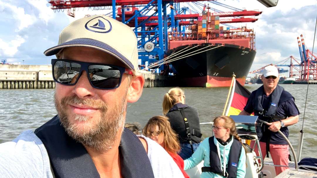 Sailing Yacht on the Elbe river in Hamburg, Germany