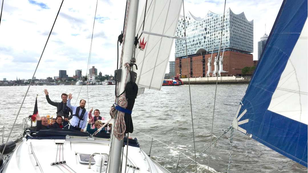 Sailing Yacht on the Elbe river in Hamburg, Germany